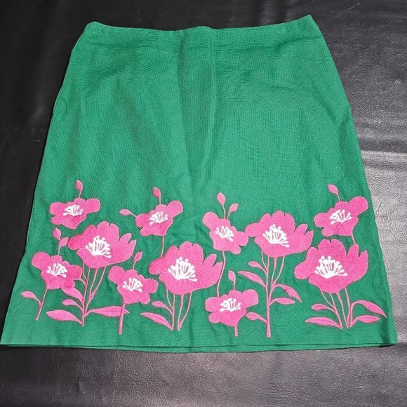 Boden‎ Womens Green Pink Embroidered Flower Skirt 4 - Picture 1 of 5